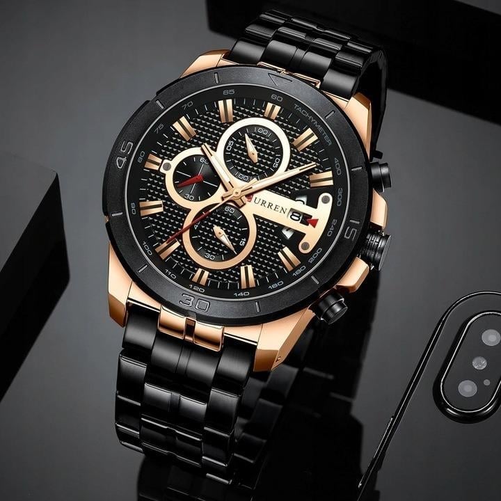 Pánské hodinky CURREN KLASICKÝ ELEGANTNÍ CHRONOGRAF Black/Rose Gold