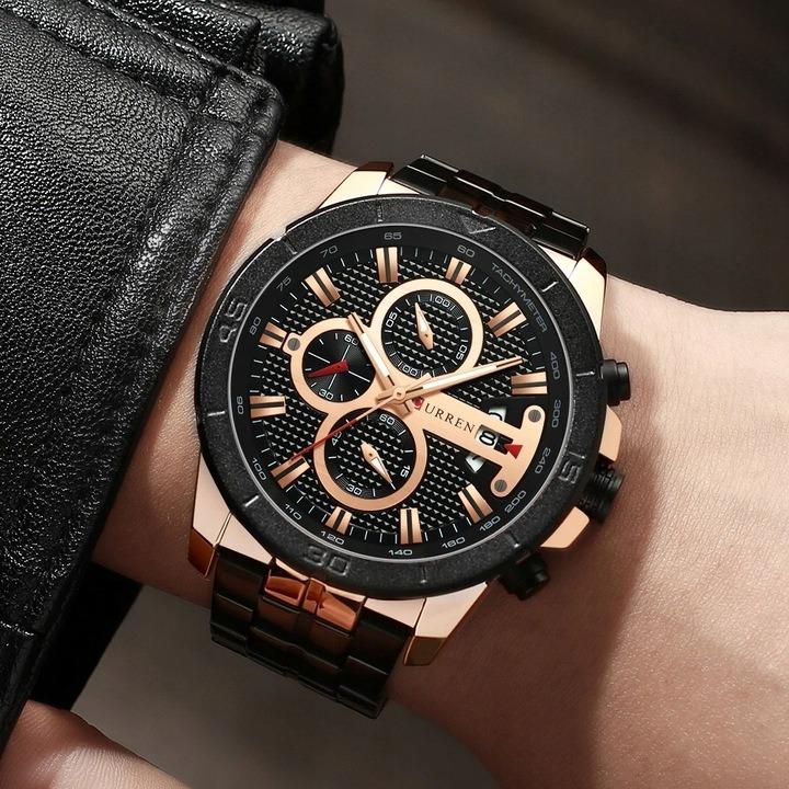 Pánské hodinky CURREN KLASICKÝ ELEGANTNÍ CHRONOGRAF Black/Rose Gold