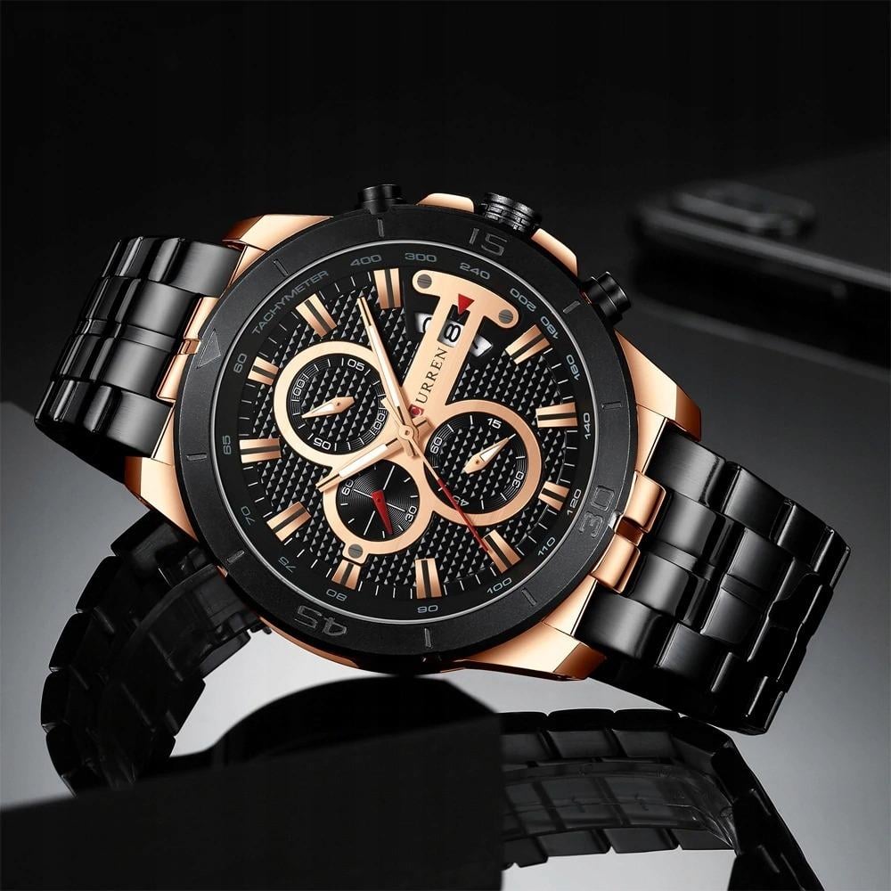 Pánské hodinky CURREN KLASICKÝ ELEGANTNÍ CHRONOGRAF Black/Rose Gold